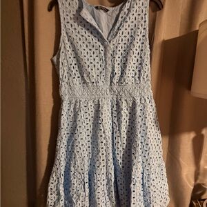 Sleeveless Light Blue Eyelet Midi Dress